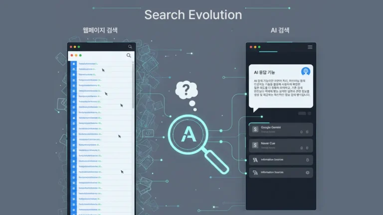 웹페이지 검색에서 AI 요약·응답 중심으로 전환되는 네이버 AI 검색 구조 변화.