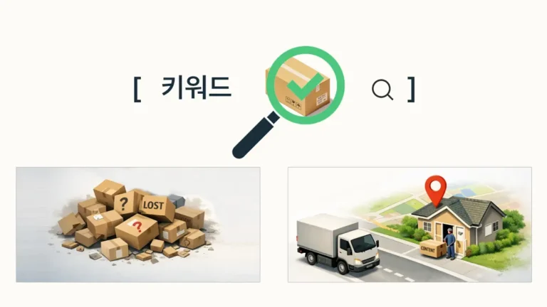 키워드란 검색엔진에서 콘텐츠를 정확한 사용자에게 전달하는 주소 역할을 한다는 개념을 설명한 이미지.