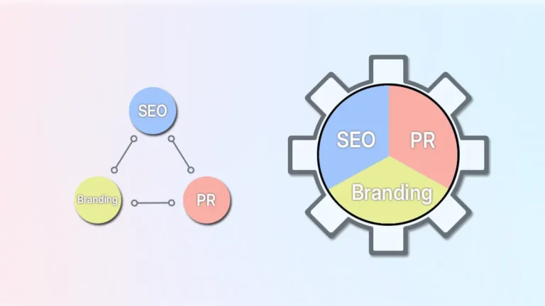 AI 시대에 SEO·PR·브랜딩 전략이 통합되며 검색 최적화에서 AI 영향력 최적화로 전환되는 구조를 시각화한 이미지