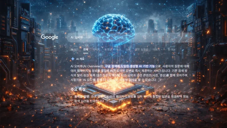 구글 검색 결과 상단에 표시된 AI 오버뷰 개념을 시각화한 이미지