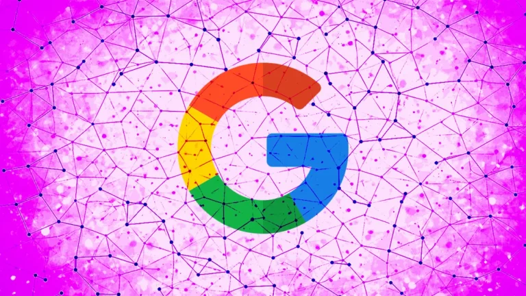 구글 로고 위에 네트워크 패턴이 겹쳐진 이미지로 AI 기반 후속 질문 검색 기능을 상징하는 시각 자료