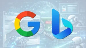 AI 크롤러가 구글과 빙 검색 환경에서 콘텐츠 중복과 편법 SEO를 분석하는 이미지