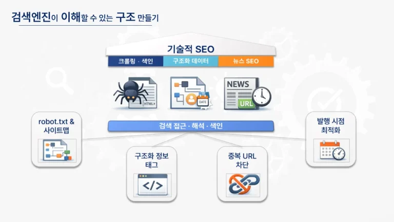 검색엔진이 이해할 수 있는 구조를 만드는 기술적 SEO 개념도