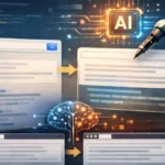 구글 검색 결과 제목을 AI가 재작성하는 과정을 보여주는 시각화 이미지