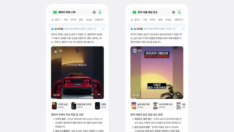 네이버 클립 AI 브리핑 예시 화면, AI가 영상 콘텐츠를 분석해 검색 결과에 핵심 내용을 제공하는 모습